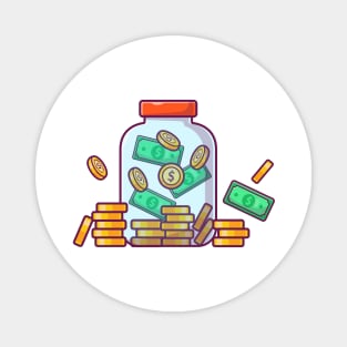 Glass jar with coin and paper money cartoon Magnet